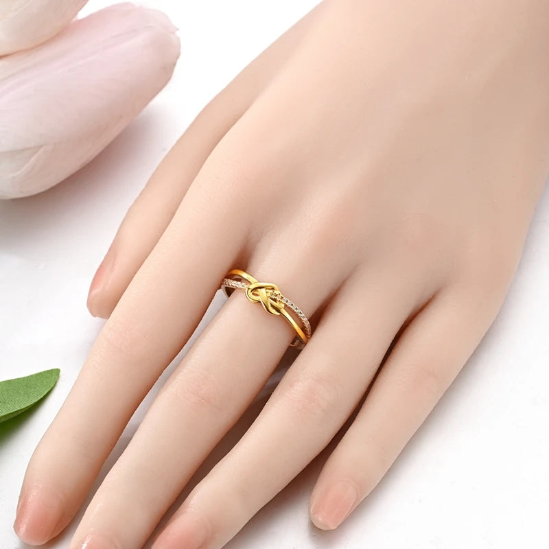 Sterling Silver Golden Love Knot Ring for Women