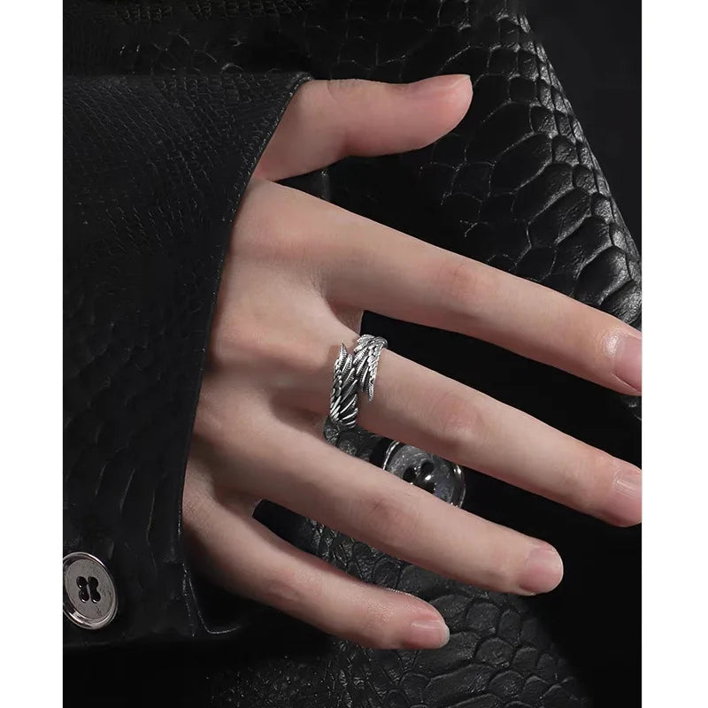 Angel & Demon Wing Ring – Adjustable Gothic Unisex Statement Band