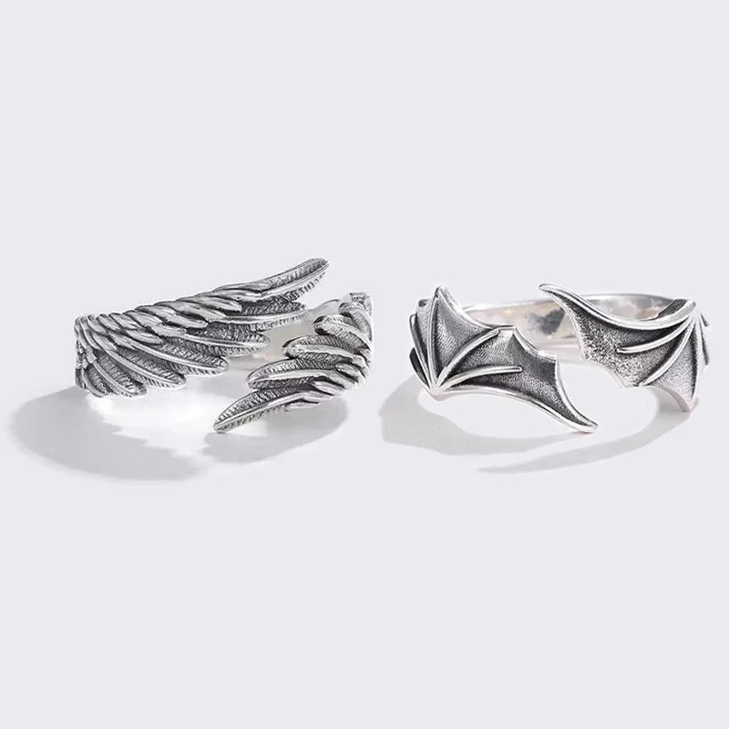 Angel & Demon Wing Ring – Adjustable Gothic Unisex Statement Band
